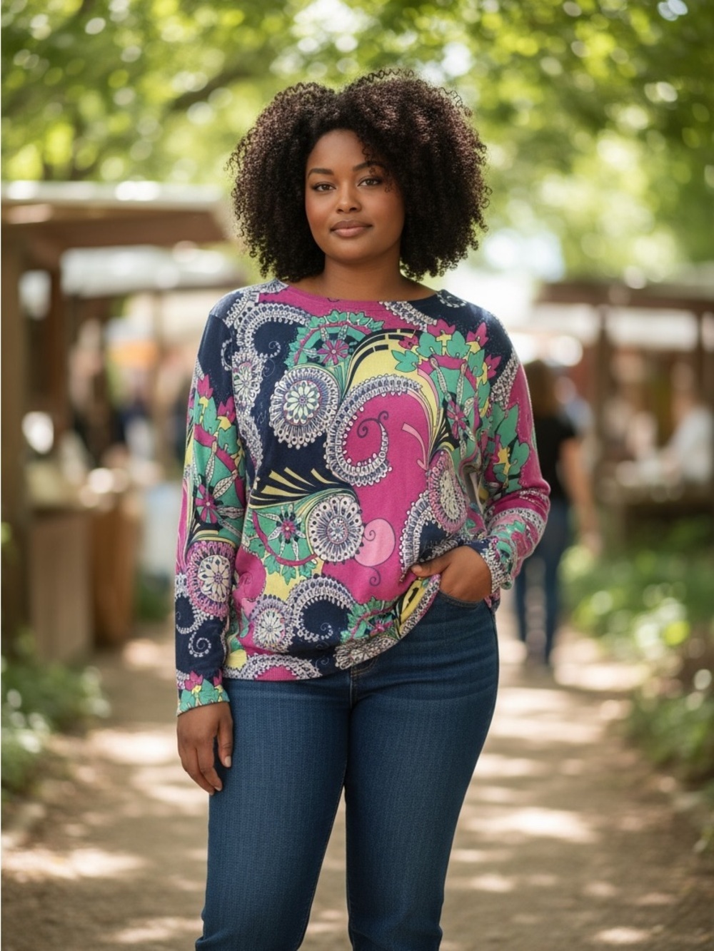 Talbots Plus 1X Colorful Paisley Long Sleeve Sweater Top